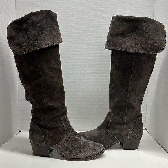 Frye Shoes - Frye Clara Boots Tall Over the Knee High Heeled Boot Shoes Suede Gray Size 7